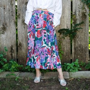 Vintage Sellecca Silk Floral Midi Skirt / M